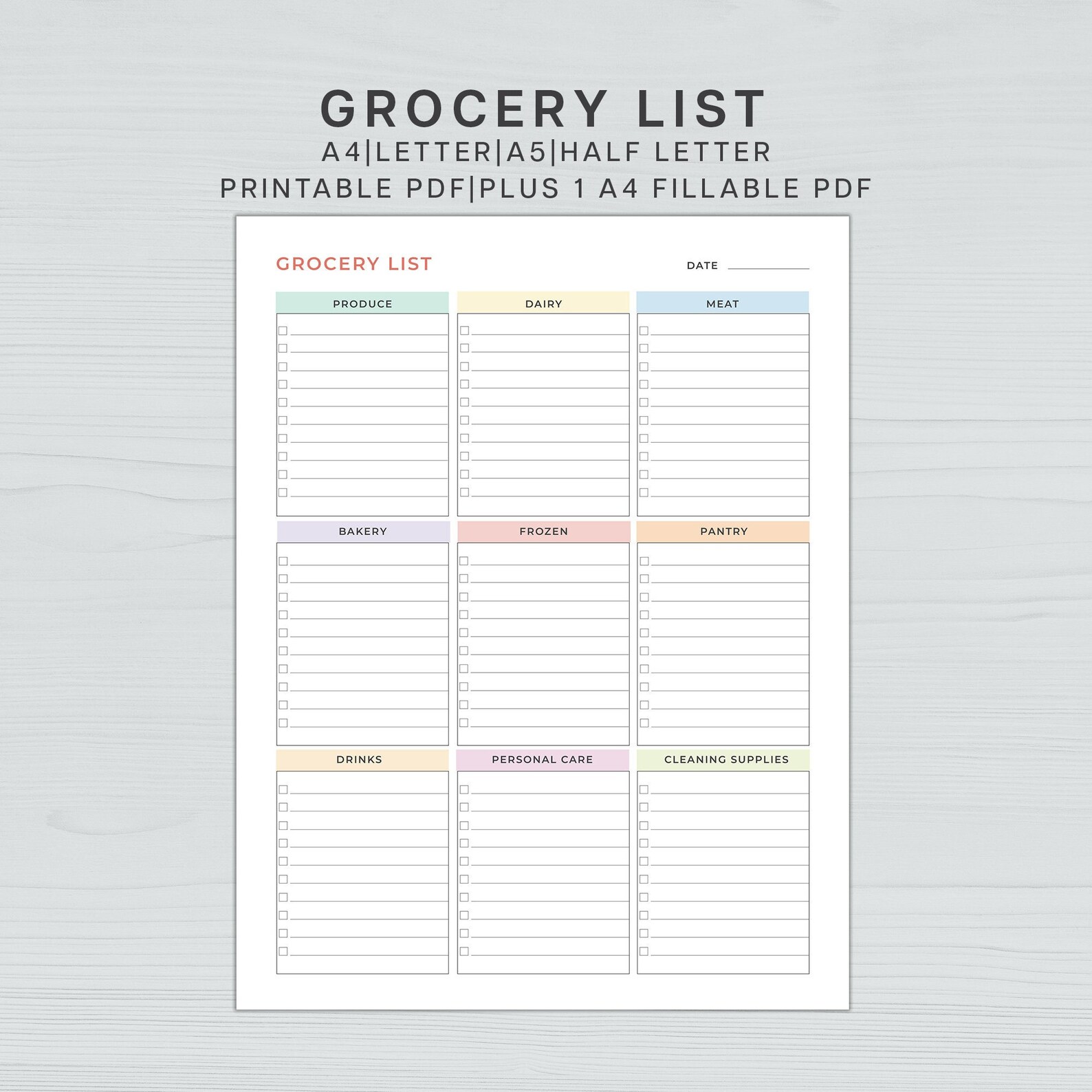 Customizable Grocery List Bundle, Food Shopping List Template, Fillable ...