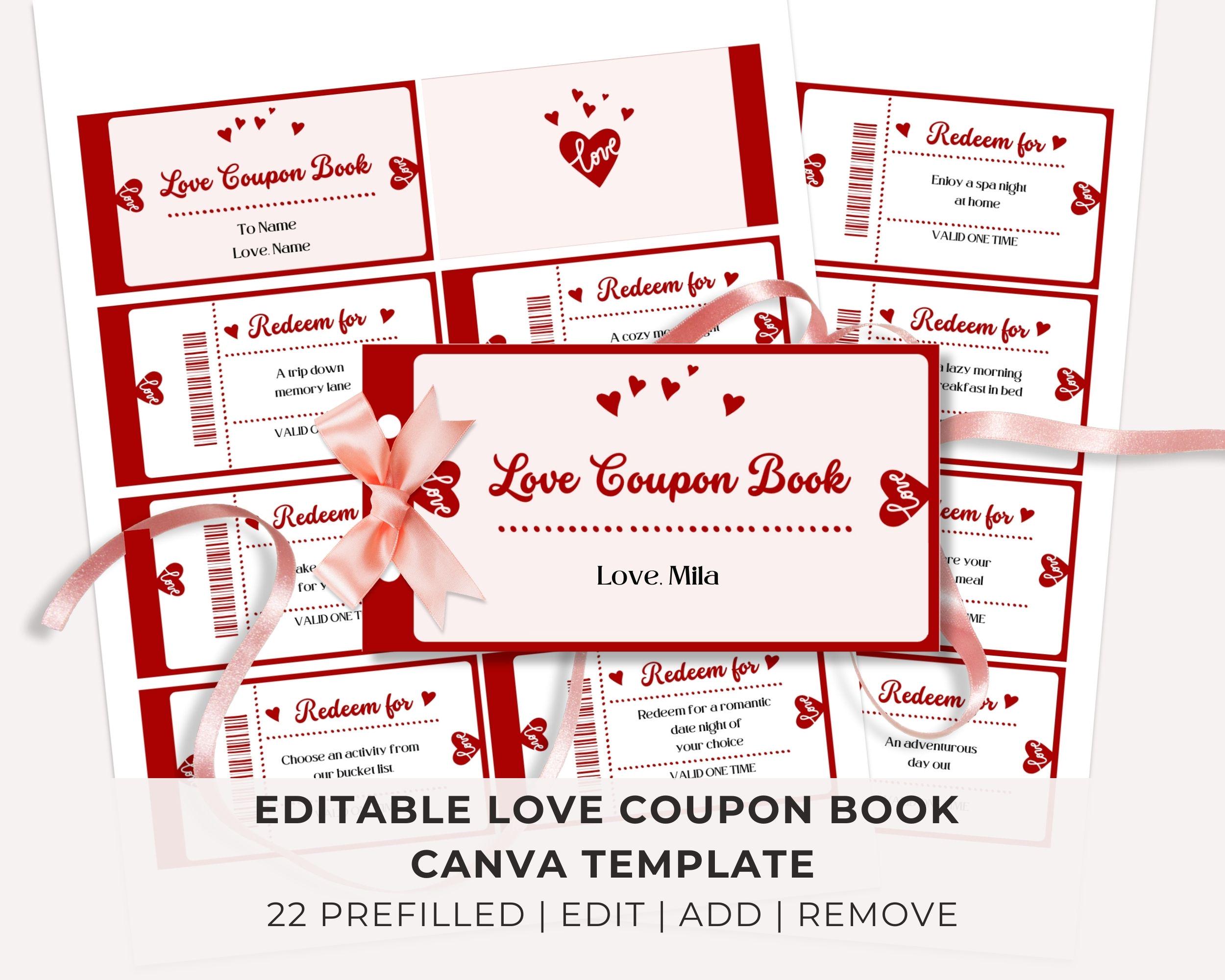 Editable Valentine's Day Coupon Book, Printable Love Voucher Canva Template, DIY Coupons for BFF