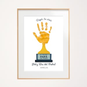 Trofeo Regalo de arte de huella manual para papá en español, Recuerdo de Feliz Día del Padre rellenable, Regalo de cumpleaños de huella manual Eres el Mejor Papá del Mundo