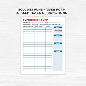 soccer team fundraiser form with options to enter person donating, check or Venmo and amount