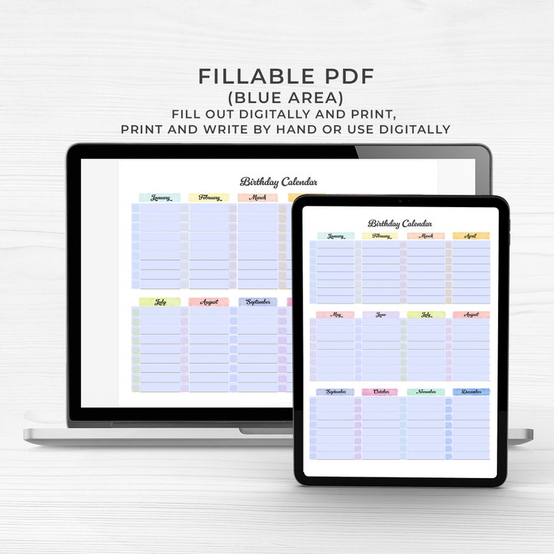 Birthday Calendar Template Printable, Perpetual Birthday Calendar ...