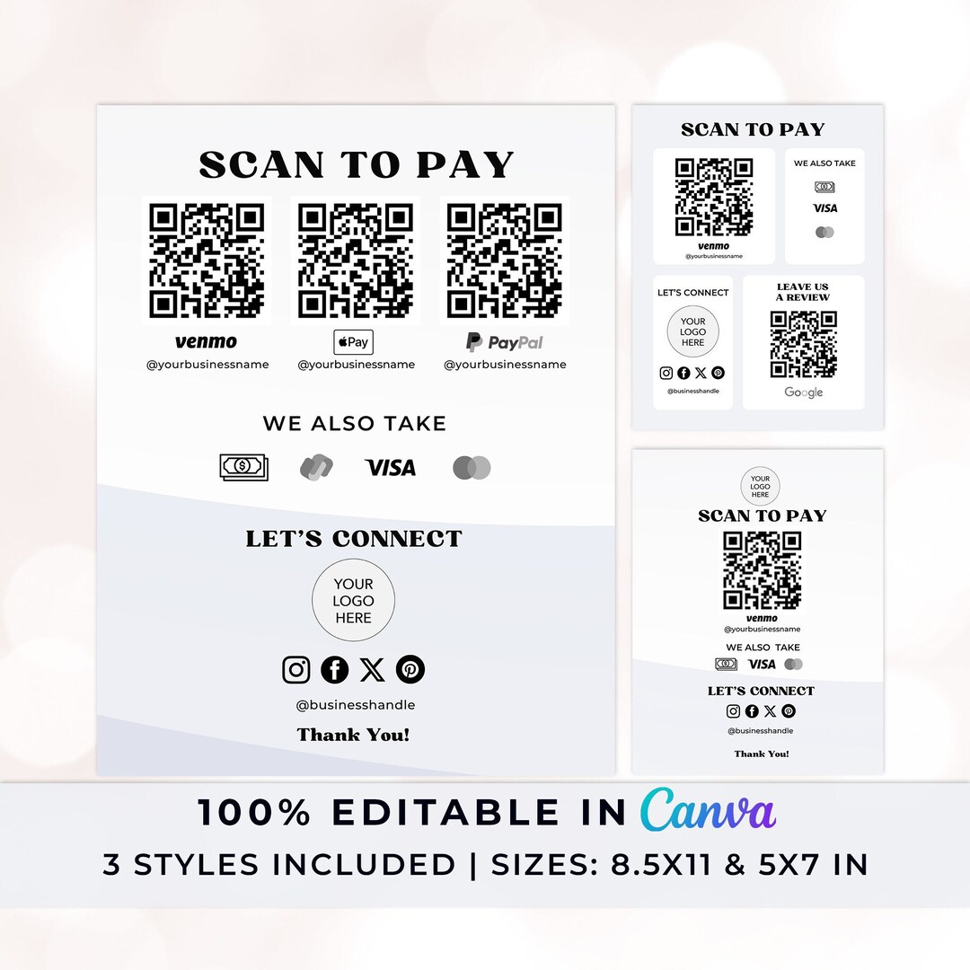 Editable Scan to Pay Sign: Small Business QR Code Canva Template - Etsy
