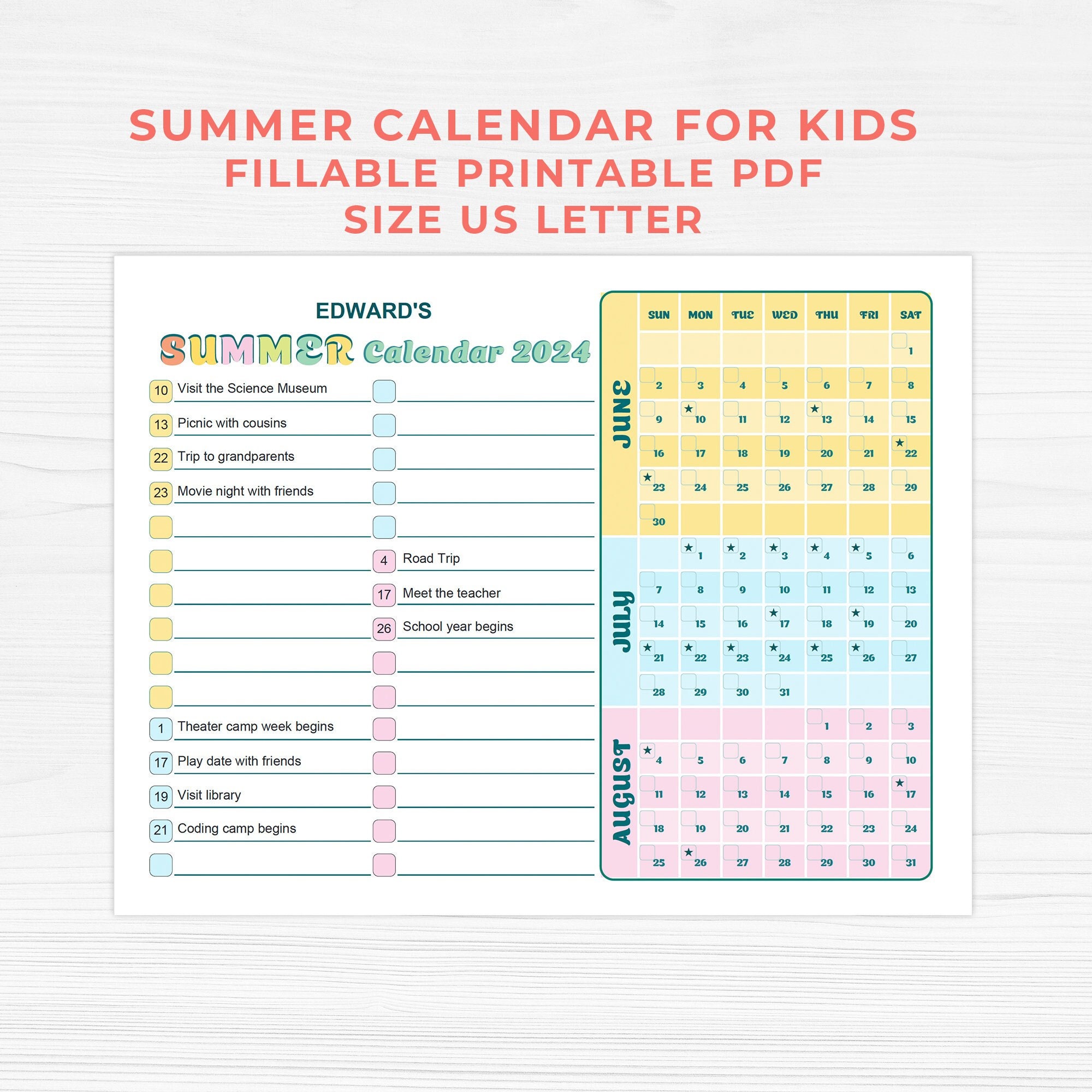 2025 Summer Calendar Calendar Printable Checklist Pdf