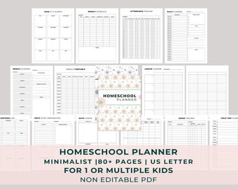 Homeschool Planner Printable, Undated Minimalist Lessons Pages for Multiple Kids