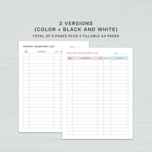 Image displaying a sample of a pantry inventory list with splash of color and in black and white version