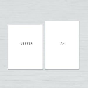 May include: Two white pieces of paper, one labeled "LETTER" and the other labeled "A4", are shown against a light wood background.