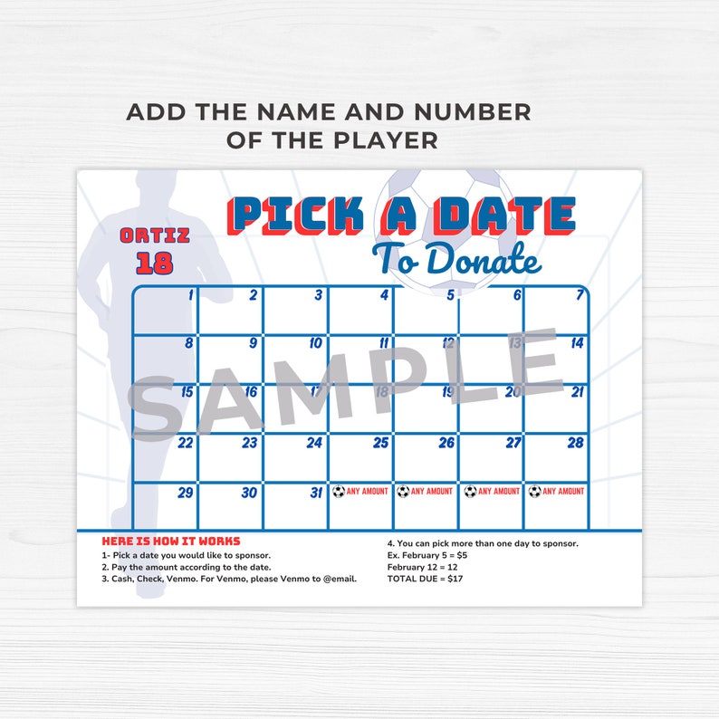example of soccer team pick a date calendar use.