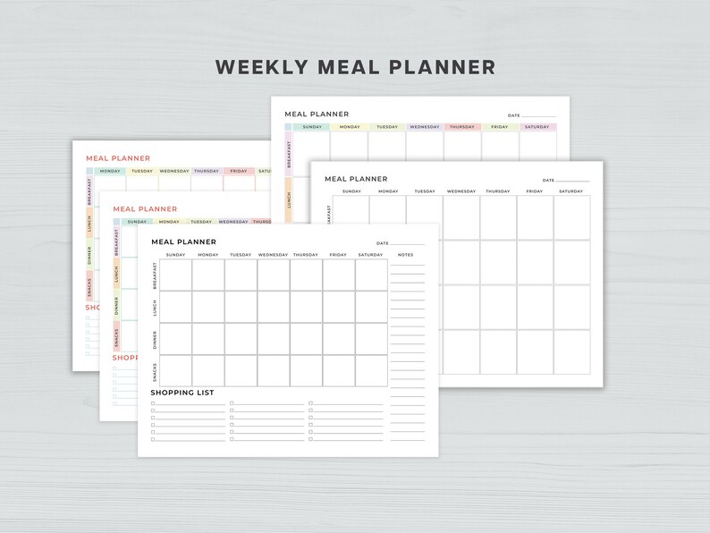 Food Plan Note Meal Plan Template Bundle, Recipe Card, Grocery List, Weekly Meal Plan ...
