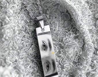 Customized Diy Eye Necklace, Personalized Engraved Picture Eye Necklace, Customized Photo Pendant Stainless Steel For Women Men Lover Gift.