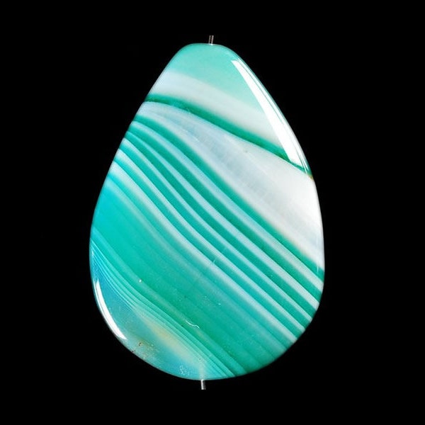 EVERYTHING NOW 2.00 Banded Agate 39mm x 29mm x 6mm Teardrop Center Drilled Green Mint White Gemstones Focal Pendant Bead Jewelry Making