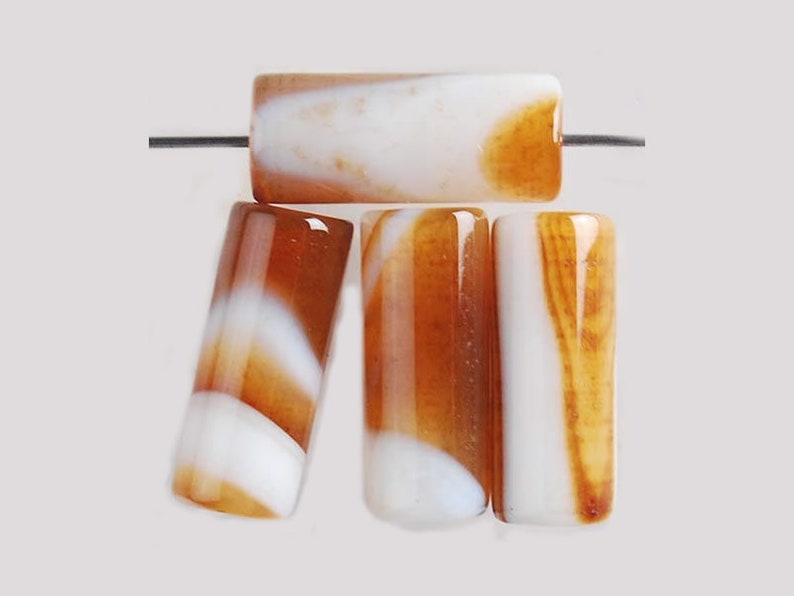 4 Pieces Banded Agate Tube Beads Gold Brown White Healing Gemstones Earrings Bracelet Necklace Pendant Bead Jewelry Making DIY 16mm x 6mm