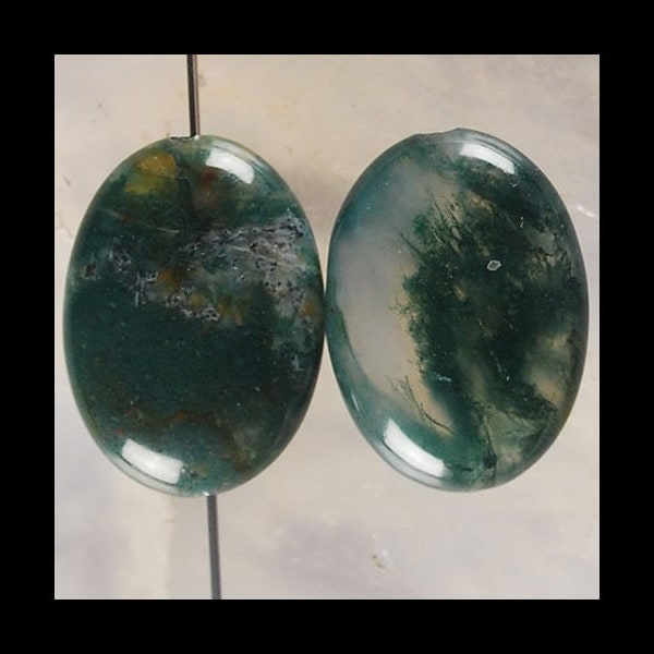 EVERYTHING NOW 2.00 2 Pcs 18mm x 13mm Moss Agate Pair Oval DIY Beads Center Drilled Healing Gemstones Focal Beads Jewelry Making Supply