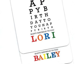 Eye Chart Card.Happy Birthday.Eye Chart.Custom.Name.Paper Goods.Eye Exam.Eye Test.Eyes.Site.Vision.Optometrist.Eye Doctor. by Yvonne4eyes