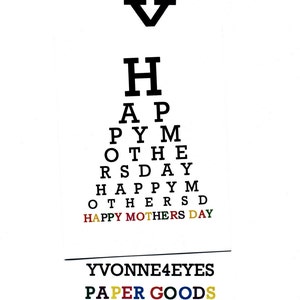 Mothers Day.Happy Mothers Day.Eye Chart Card.Paper Goods.Eye Exam.Site.Vision.Optometrist.Ey...