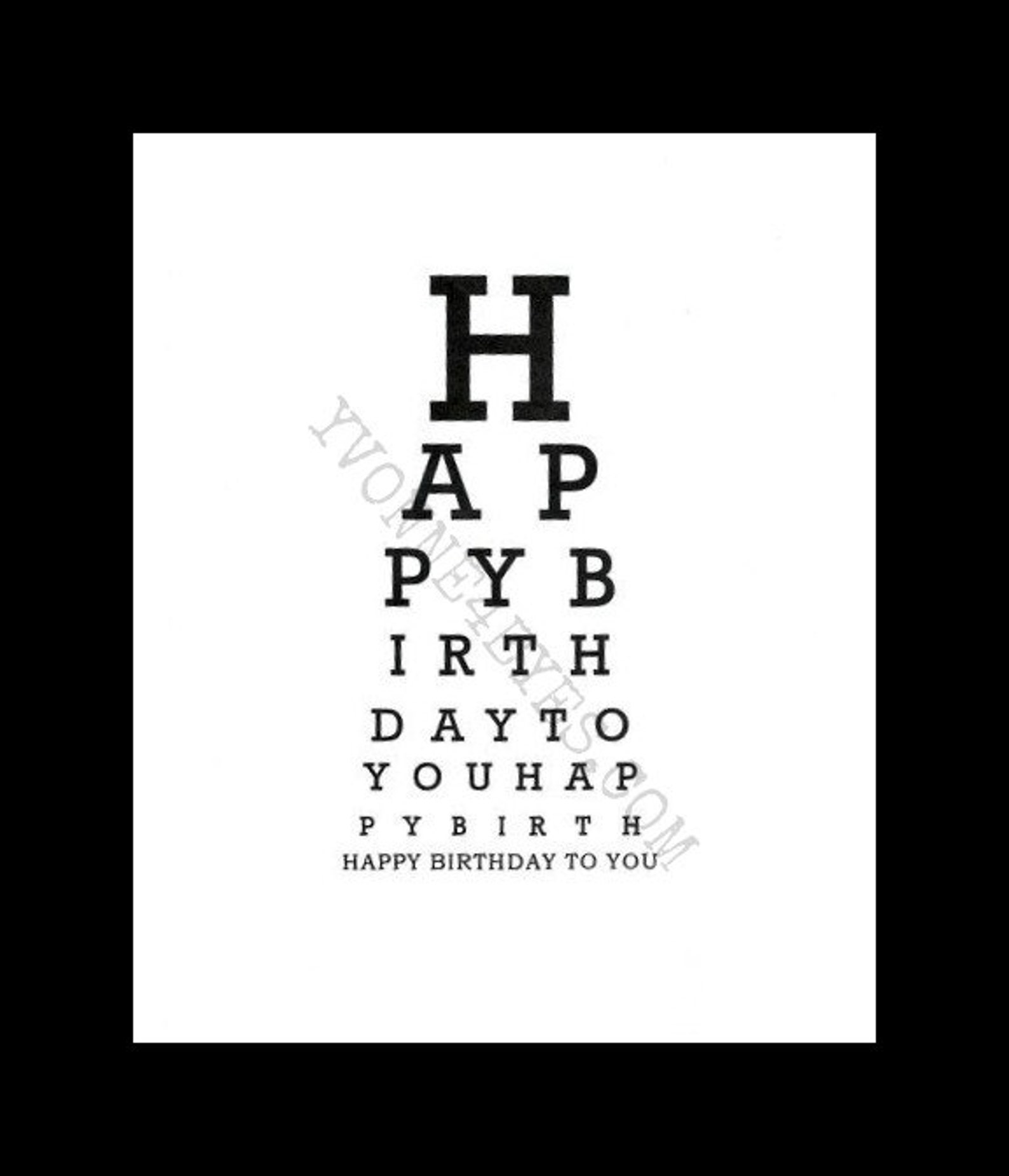 Eye Chart Card.happy Birthday.eye Chart.eye Chart Card.paper Goods.eye