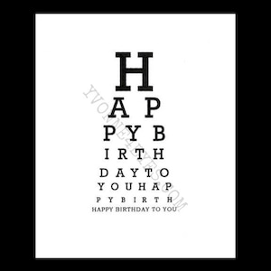 Eye Chart Card.happy Birthday.eye Chart.eye Chart Card.paper Goods.eye ...
