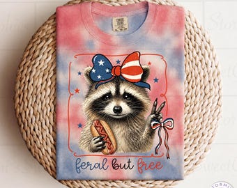 Raccoon with Bow PNG (Digital Download) – Patriotic Hot Dog Graphic