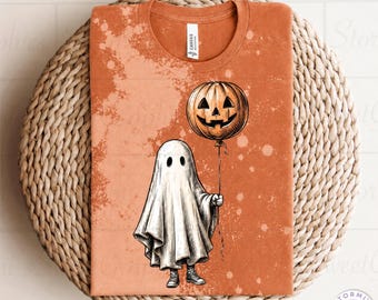 Little Ghost with Pumpkin Balloon PNG (Digital Download)