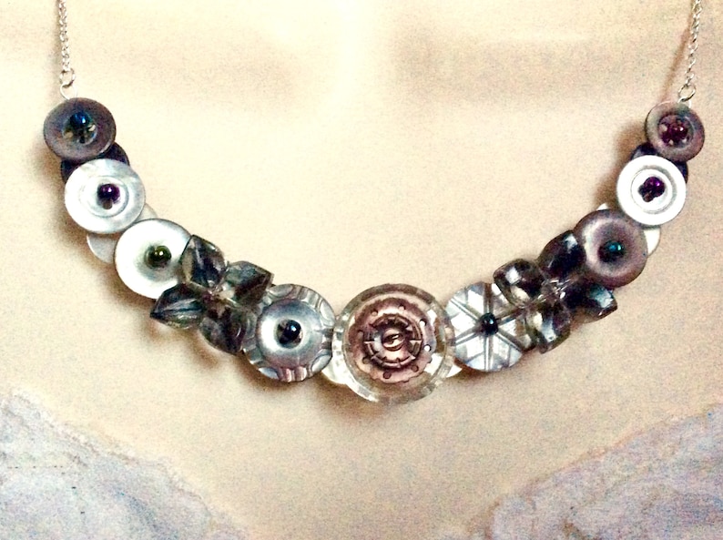 Button necklace Eclectic Elegance in Glass and Pearl