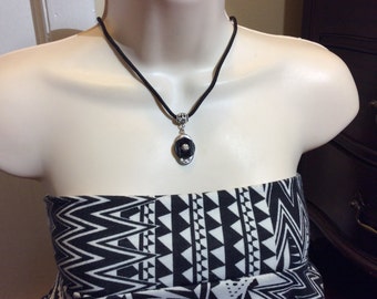 SALE,Vintage Art Deco black glass button necklace