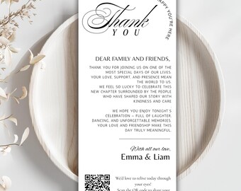Minimalist Wedding Thank You Card with QR Code, Editable Boho Thank You Note, Printable Modern Wedding Stationery, Template Instant Download