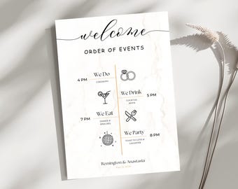 Attractive Wedding Order of the Day Invitation Insert Editable Template, Classic Wedding Order of Events Sign, Order of Events Sign Digital