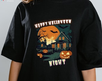 Retro Halloween PNG: Haunted House, Bats, Spooky Season (Digital Download)
