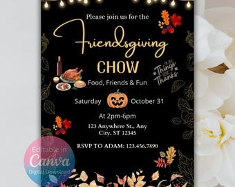 Faire-part de fête de l'amitié, invitation de fête de Thanksgiving, invitation de repas de l'amitié, invitation de fête de l'amitié, modèle de toile modifiable