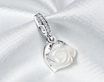 White Rose in Bloom Double Dangle Charm Pandora 