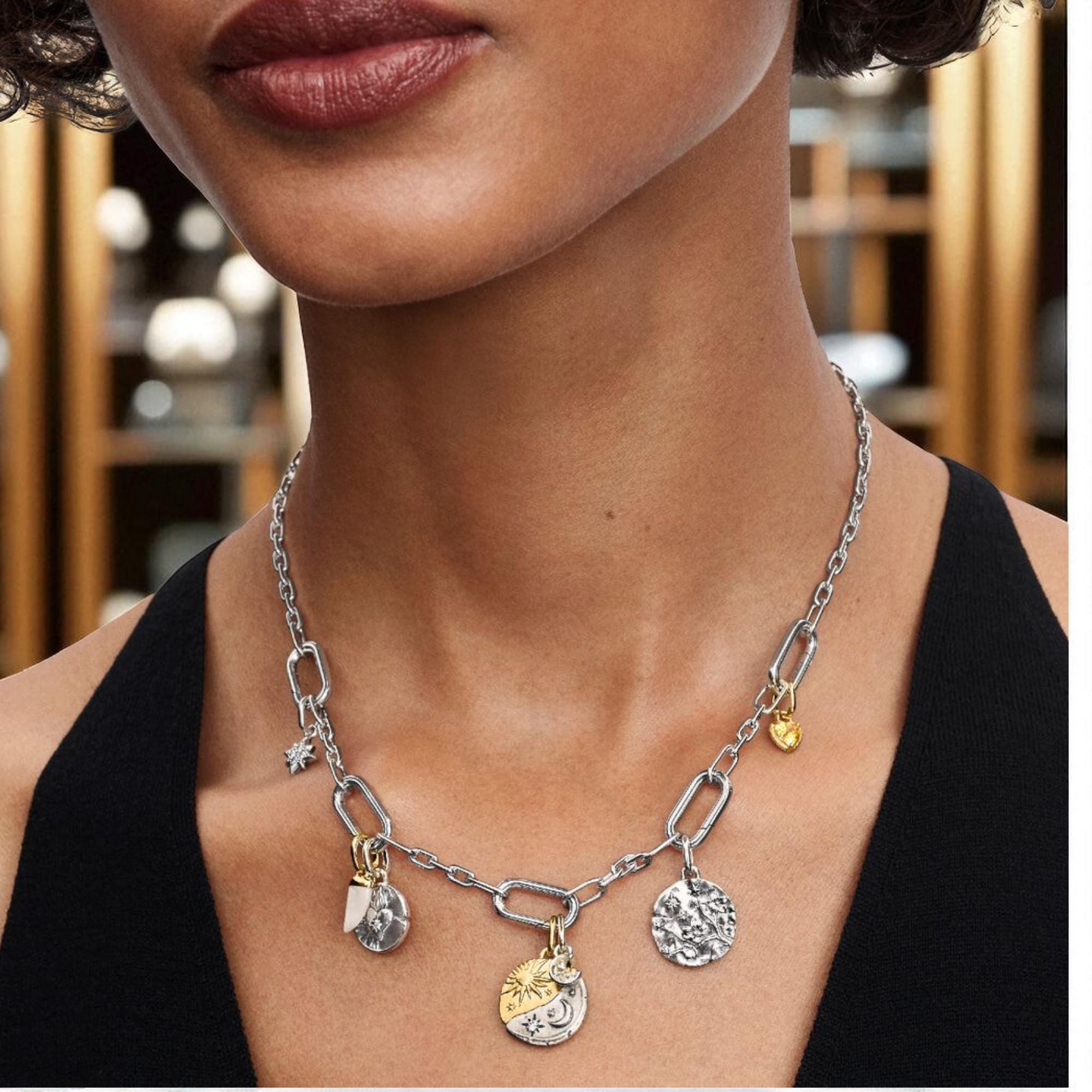 太陽と月のメダリオンチャーム、スターリングシルバー＆14Kゴールド