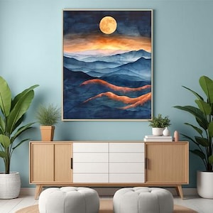 Minimalist Digital Art Print for Modern Wall Decor | Pastel Gouache Mountain Landscape | Painting | Mountain Landscape | Instant Download