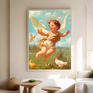 Angel baby painting | cherub wall art | playful angel artwork | digital cherub print | cute cherub download | classical digital print
