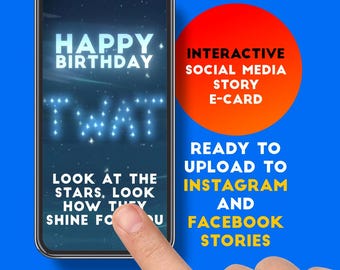 Funny Interactive Birthday Story Template – Animated Stars E-Card (Digital Download)