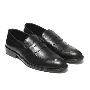 Męskie, czarne, skórzane, formalne mokasyny – eleganckie buty wizytowe z gumową podeszwą zdjęcie 1