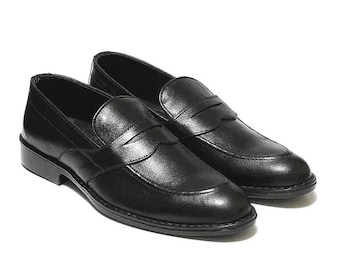 Mocassini formali da uomo in pelle di vacchetta nera – Eleganti scarpe eleganti con suola in gomma