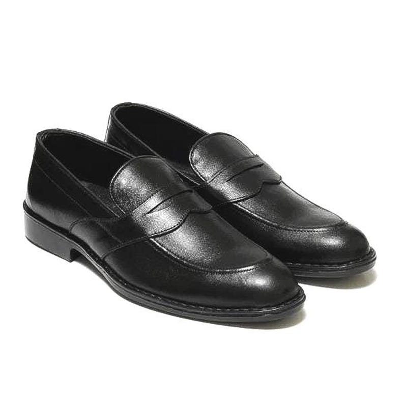 Męskie, czarne, skórzane, formalne mokasyny – eleganckie buty wizytowe z gumową podeszwą zdjęcie 1