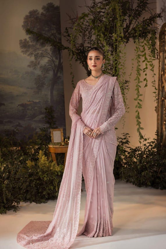 Embroidered Chiffon Pakistani/Indian Dress: Bridal Maxi, Mehndi, Sharara