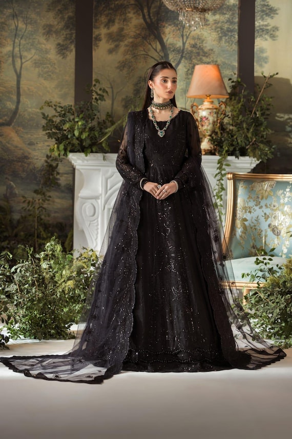 black chiffon dress pakistani Black Chiffon Suit | Ramsha Pakistani Chiffon Dresses