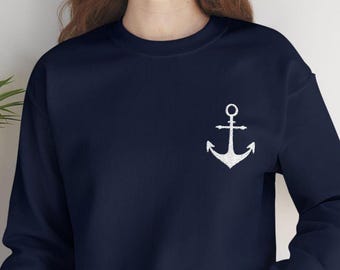 Embroidered Classy Anchor Sweatshirt, Nautical Crewneck, Maritime Pullover, Anchor Design, east coast vibe, ocean vibe, beach shirt,sailing