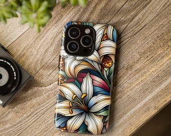 Floral Lily iPhone Tough Case, Protective Phone Cover, Flower Design Phone Case, Lily Pattern Case, spring iphone case, birthday gift,trendy