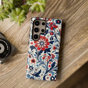 Floral pattern Samsung galaxy or google galaxy case, Red White Blue Flowers, Floral Pattern, Gift for Her,  Protective Cover