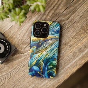 Robuste iPhone Hülle Glasmalerei Effekt Wal Design, Wal Ozean Handyhülle, trendige iPhone Hülle, Geschenk für Geburtstag, Sommer iPhone Hülle