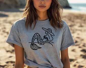 Mermaid Sonnenbaden T-Shirt, Strandästhetik Shirt, Meerjungfrau-Liebhaber-Shirt, Sommer-Vibes-Top, Meerjungfrau-Grafik-T-Shirt, MermaidCore-Shirt, Sommer-T-Shirt