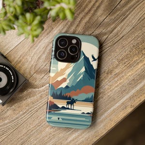 iphone Mountain natural scene with moose  Case, Nature iPhone Cover, Outdoor Lover Gift, Hiking Accessory, Gift for Him/Her, nature lover