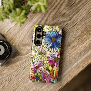Stained Glass effect Flower Samsung Galaxy Google Pixel Case, Floral Aesthetic, Trendy Phone Cover, Birthday Gift, Gift for Her,