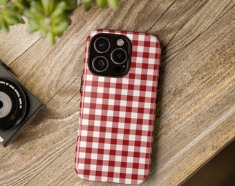 Phone Case, Trendy red gingham Pattern, Cute Spring Gift for Her/Him/Mom, Simplistic gingham design, iPhone Case, Protective Cover