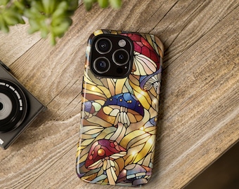 iPhone Case, Mushroom Stain Glass Effect Design, Colorful Mushroom, Gift for Her, Gift for Him, Unique - Tough Case, Protective Cover, Hard