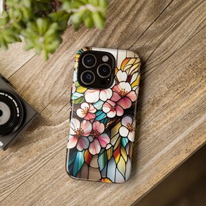iphone Floral Stain Glass Effect, Cherry Blossom, Spring, Gift for Her, Gift for Mom, iphone spring floral case, aesthetic flowers