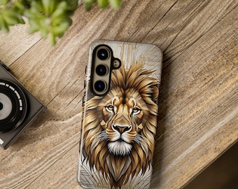 Funda para teléfono Samsung Galaxy o Google Pixel con diseño geométrico de león. Regalo ideal para ella o para él. Accesorios únicos para teléfono. Para amantes de los animales.