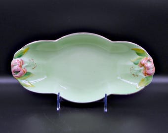 Pottery Celery Dish; Royal Winton Honey Lily (aka) Tiger Lily, Green 1942-1955